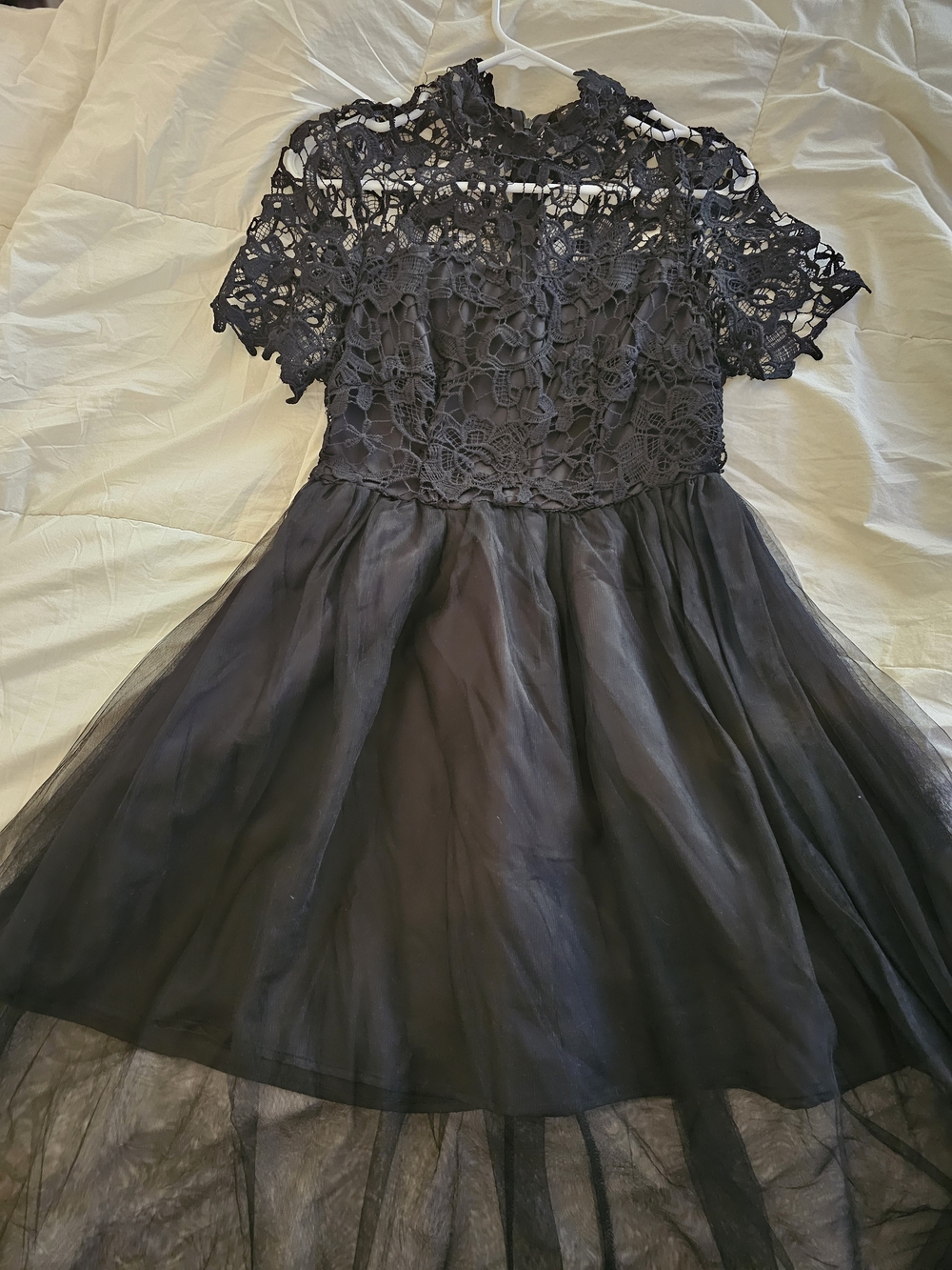 SHEIN Black Lace Crochet Bodice & Tulle Skirt Girls Party Dress